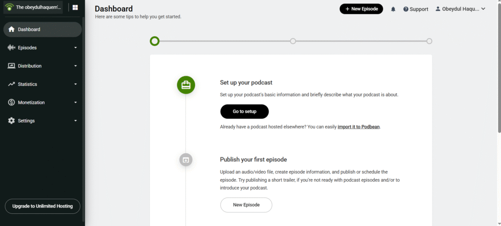 PODBEAN DASHBOARD