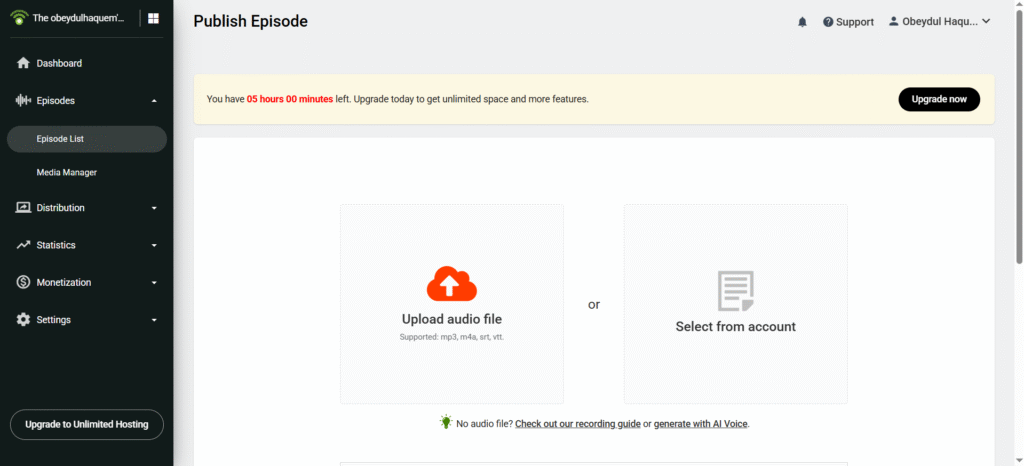 podbean upload a episode